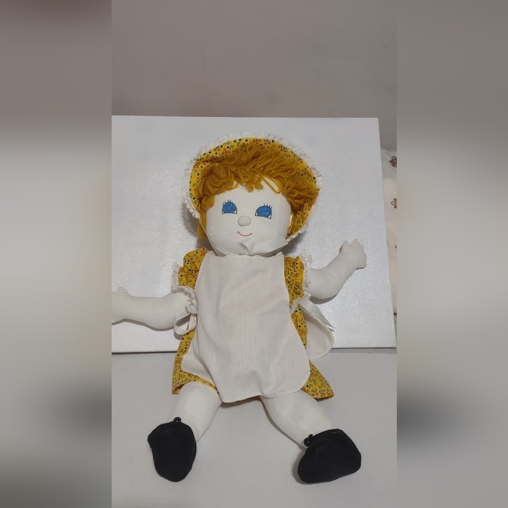 Yellow Floral Rag Doll with White Apron